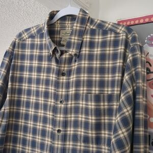 🔥 Vintage LL Bean Shirt Men’s Large Tall Blue Plaid Soft Flannel Outdoors LT